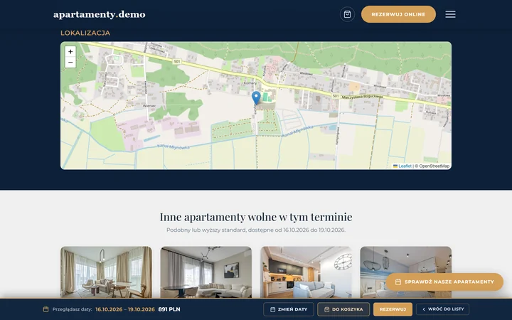 Mapa lokalizacji i apartamenty wolne w tym samym terminie