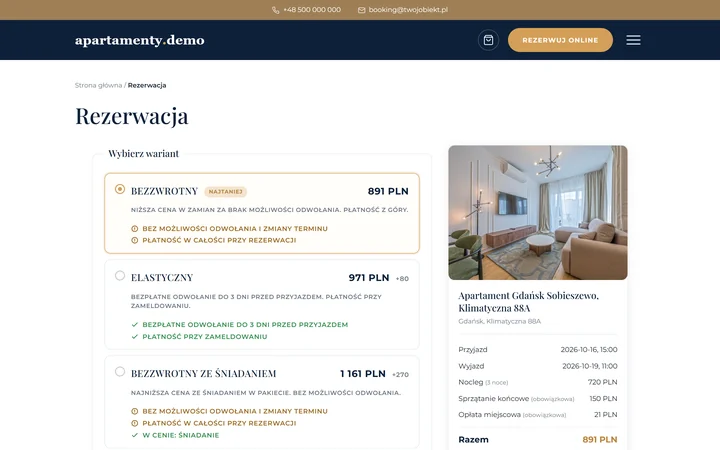 Wybór planu cenowego: bezzwrotny, elastyczny, ze śniadaniem